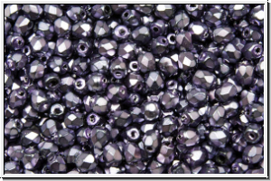 Bhm. Glasschliffperle, feuerpol., 3mm, black, op., heavy metal purple, 50 Stk.