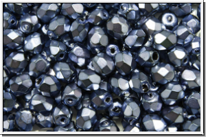 Bhm. Glasschliffperle, feuerpol., 4mm, black, op., heavy metal persian blue, 50 Stk.