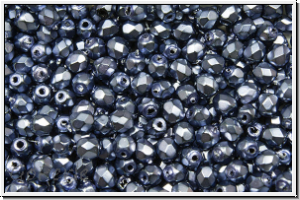 Bhm. Glasschliffperle, feuerpol., 3mm, black, op., heavy metal persian blue, 50 Stk.