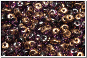 SD-20060-14215, SuperDuo Beads, amethyst, trans., half copper, 10g