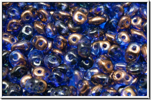 SD-30060-14215, SuperDuo Beads, sapphire, trans., half copper, 10g