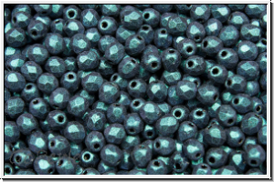 Bhm. Glasschliffperle, feuerpol., 3mm, teal, met., antique, 50 Stk.