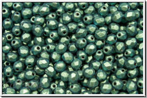 Bhm. Glasschliffperle, feuerpol., 3mm, green, met., antique, 50 Stk.