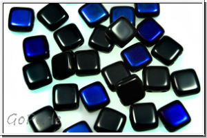 TILE-Beads, 6x6mm, black, op., half azuro, 25 Stk.