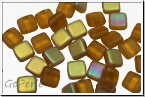 TILE-Beads, 6x6mm, topaz, trans., matte, AB, 25 Stk.