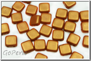 TILE-Beads, 6x6mm, white, alabaster, ochre gold shine, 25 Stk.