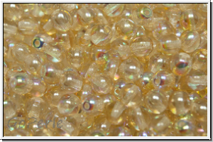 bhm. Glasperle, rund, 4mm, crystal, trans., yellow AB, 50 Stk.