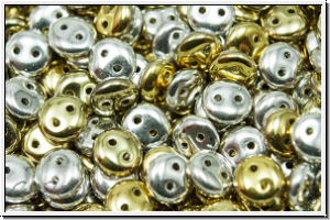 Linsen, 6x2,5mm, 2-Loch, silber/gold, met., 50 Stk.