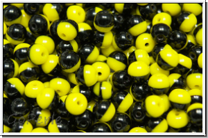 bhm. Glasperle, rund, 4mm, black/yellow, op., 50 Stk.