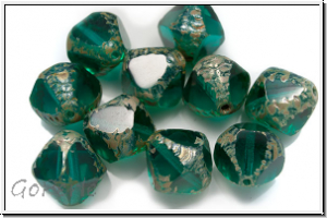 bhm. Glasperle, Bicone, 12mm, table cut, emerald, trans., 10 Stk.