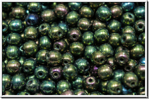 bhm. Glasperle, rund, 4mm, green, met., iris., 50 Stk.