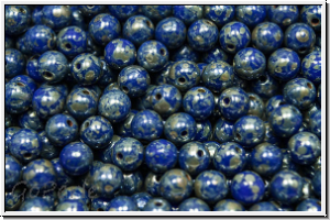 bhm. Glasperle, rund, 4mm, blue, op., silver picasso, 50 Stk.