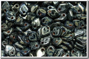 Dragon Scale Beads, 1,5x5mm, black, op., silver picasso, 100 Stk. (3g)