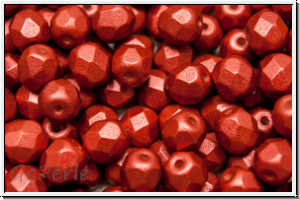 Bhm. Glasschliffperle, feuerpol., 6mm, lava red, met., satin, 25 Stk.