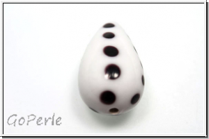 ital. Lampenperle, Tropfen, 21x13mm, white, op., black dots, 1 Stk.