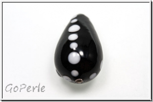 ital. Lampenperle, Tropfen, 21x13mm, black, op., white dots, 1 Stk.