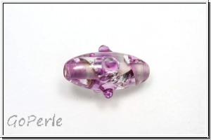 bhm. Lampenperle, Olive, 19x10mm, rose, lt., trans., silver foiled, pink dots, 1 Stk.