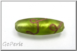 bhm. Lampenperle, Olive, 22x9mm, olivine, trans., matte, goldene Zeichen, 1 Stk.