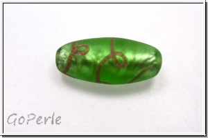 bhm. Lampenperle, Olive, 22x9mm, peridot, trans., matte, goldene Zeichen, 1 Stk.