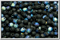 Bhm. Glasschliffperle, feuerpol., 3mm, black, op., mattte, AB, 50 Stk.