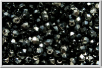 Bhm. Glasschliffperle, feuerpol., 3mm, black, op., half chrome, 50 Stk.