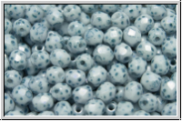 Bhm. Glasschliffperle, feuerpol., 4mm, white, alabaster, blue marbled, 50 Stk.