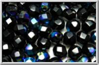 Bhm. Glasschliffperle, feuerpol., 6mm, black, op., AB, 25 Stk.