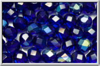 Bhm. Glasschliffperle, feuerpol., 6mm, cobalt, dk., trans., AB, 25 Stk.