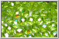 Bhm. Glasschliffperle, feuerpol., 6mm, peridot, lt., trans., AB, 25 Stk.