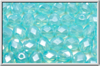 Bhm. Glasschliffperle, feuerpol., 6mm, aqua, opal, luster, 25 Stk.