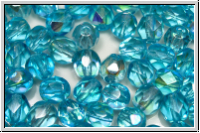 Bhm. Glasschliffperle, feuerpol., 6mm, aqua, trans., AB, 25 Stk.