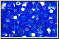 Bhm. Glasschliffperle, feuerpol., 6mm, sapphire, dk., trans., AB, 25 Stk.