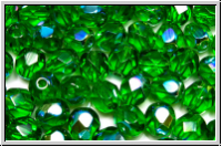 Bhm. Glasschliffperle, feuerpol., 6mm, kelly green, trans., AB, 25 Stk.