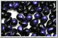 Drop Beads, 4x6mm, black, op., half violet waxed, 20 Stk.