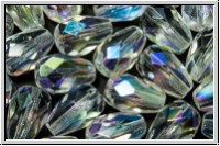 Bhm. Glasschliffperle, Tropfen, 10x7mm, crystal, trans., AB, 10 Stk.