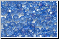 Kristallschliffperle, rund, 4mm, blue, cornflower, trans. galv. AB, 50 Stk.
