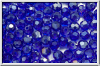 Kristallschliffperle, rund, 4mm, blue, dk., trans. galv. AB, 50 Stk.