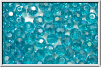 Kristallschliffperle, rund, 4mm, blue, lt. sky, trans. galv. AB, 50 Stk.