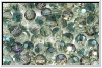 Kristallschliffperle, rund, 3mm, crystal, trans., green/grey galv., 90 Stk.