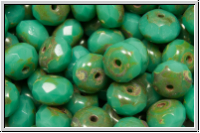 bhm. Schliffperle, Donut, 4x6mm, green turquoise, op., picasso, 20 Stk.