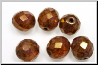 Bhm. Glasschliffperle, feuerpol., 10mm, crystal, trans., rose gold luster, 6 Stk.