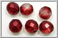 Bhm. Glasschliffperle, feuerpol., 10mm, crystal, trans., red waxed, 6 Stk.