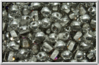 bhm. Glasperle, rund, 4mm, crystal, trans., half silver, 50 Stk.