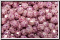 Bhm. Glasschliffperle, feuerpol., 4mm, white, alabaster, pink marbled, 50 Stk.