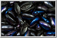 Chili-Beads, 2-Loch, 11x4mm, black, op., half blue flair, 25 Stk.