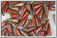 Spike Beads, 5x13mm, red, opaque, picasso, 10 Stk.