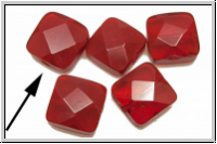 Bhm. Glasperle, Quadrat, facetiert, 10x10x5,4mm, ruby, trans., 5 Stk.