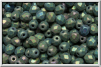 Bhm. Glasschliffperle, feuerpol., 4mm, green, met., matte, iris., 50 Stk.