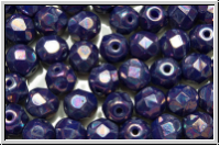 Bhm. Glasschliffperle, feuerpol., 6mm, blue, op., nebula, 25 Stk.