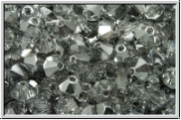 Bhm. Kristallschliffperle, Bicone, 4mm, crystal, trans., half silver, 50 Stk.